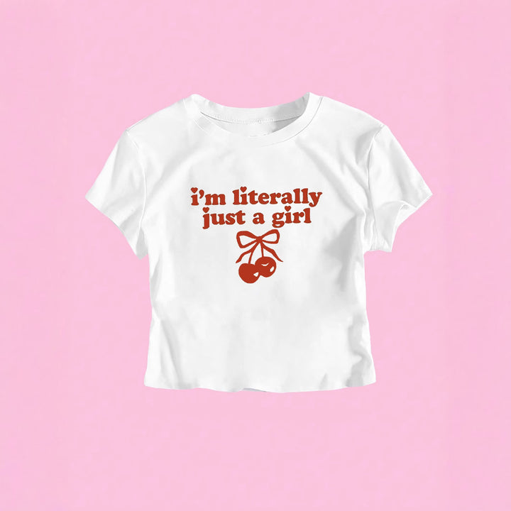Damen Crop-T-Shirt mit frechem Kirschmotiv und verspielt künstlerischem Design Echo Archiv