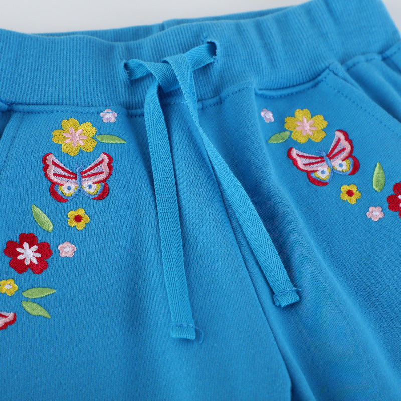 Mädchen Jogginghose mit bunten Blumen- und Schmetterlingsstickereien Echo Archiv