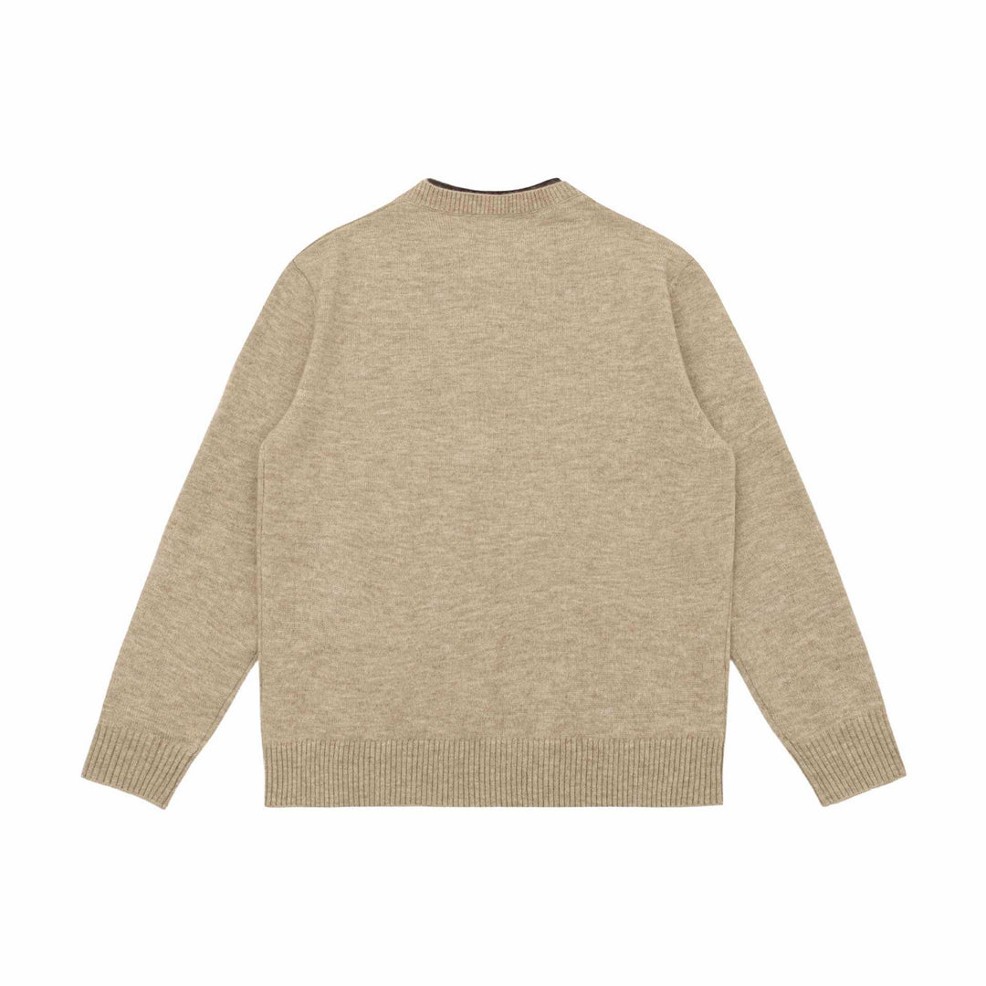 Unisex Grobgestrickter Pullover mit V-Notch Ausschnitt und kontrastierter Innenblende Echoarchiv
