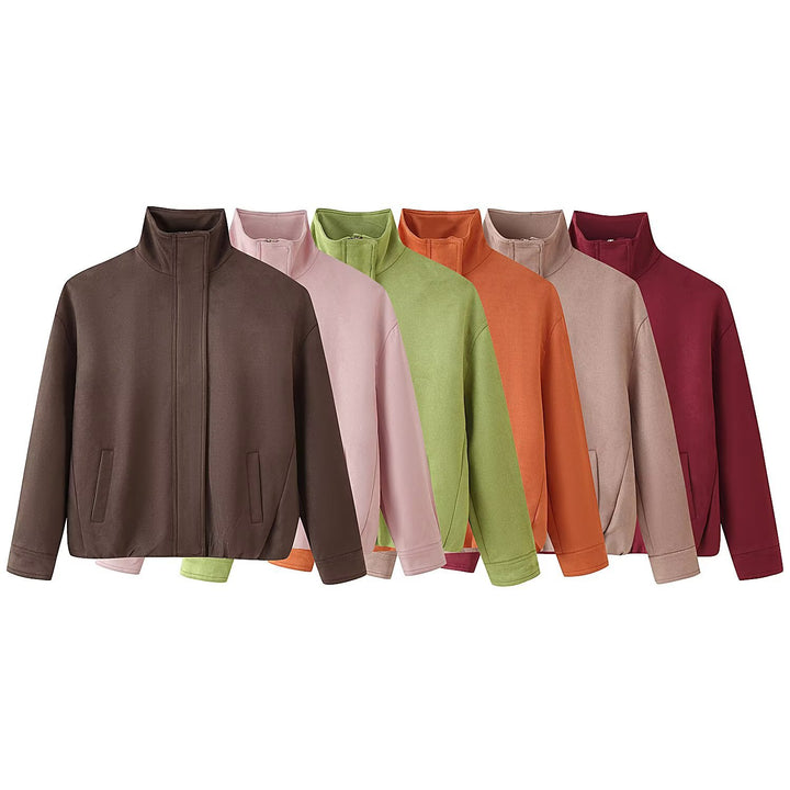 Damen Minimalistische Stehkragen-Übergangsjacke mit verdecktem Reißverschluss und Eingrifftaschen Echo Archiv