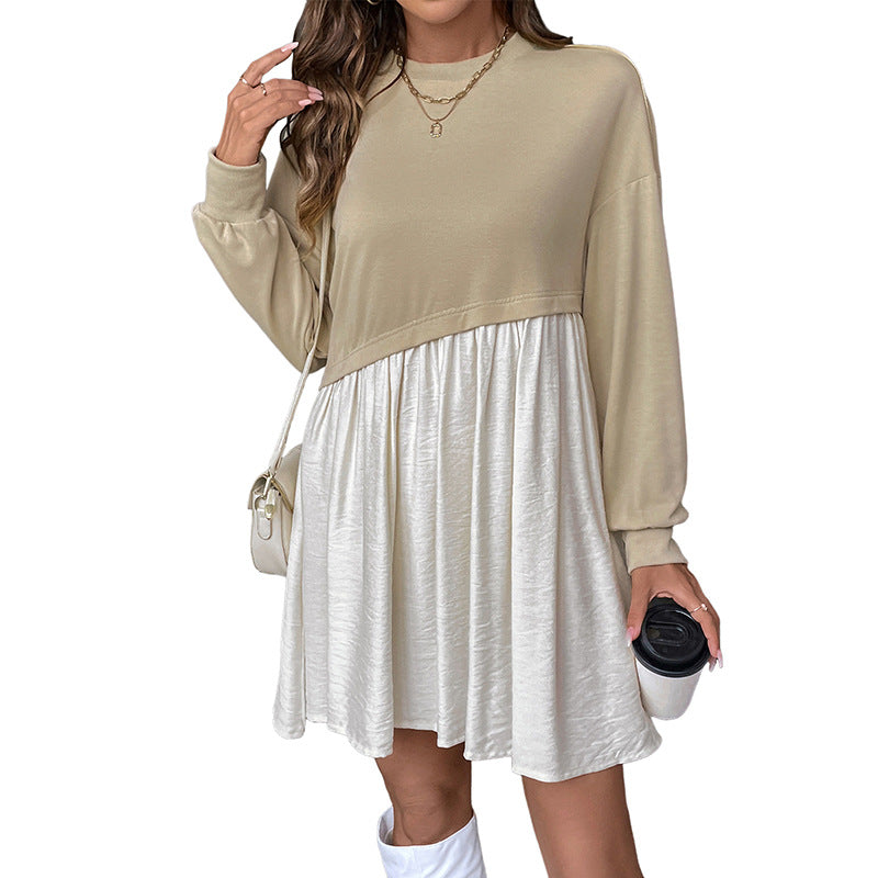 Damen Lässiges Sweatshirt-Babydoll-Kleid mit asymmetrischer Taillennaht und weiter Stufenrock Echoarchiv