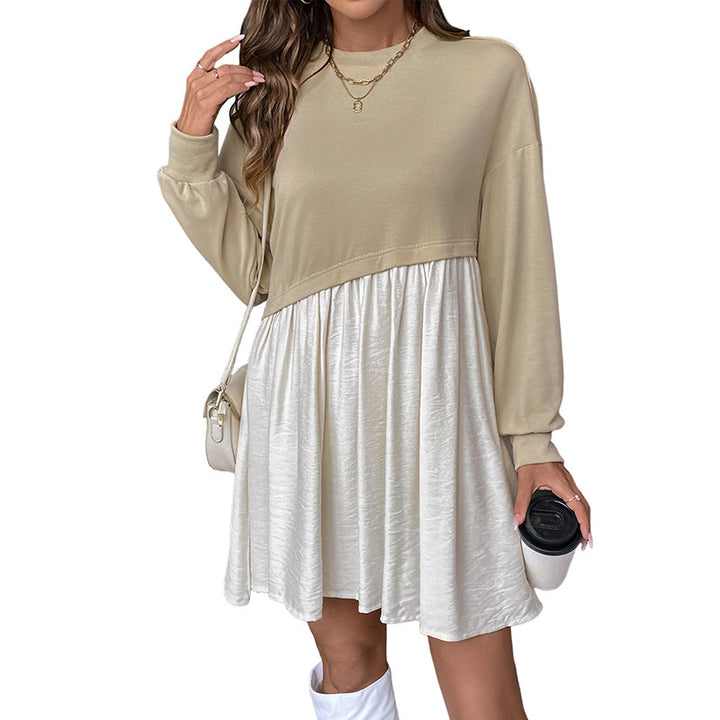 Damen Lässiges Sweatshirt-Babydoll-Kleid mit asymmetrischer Taillennaht und weiter Stufenrock Echoarchiv