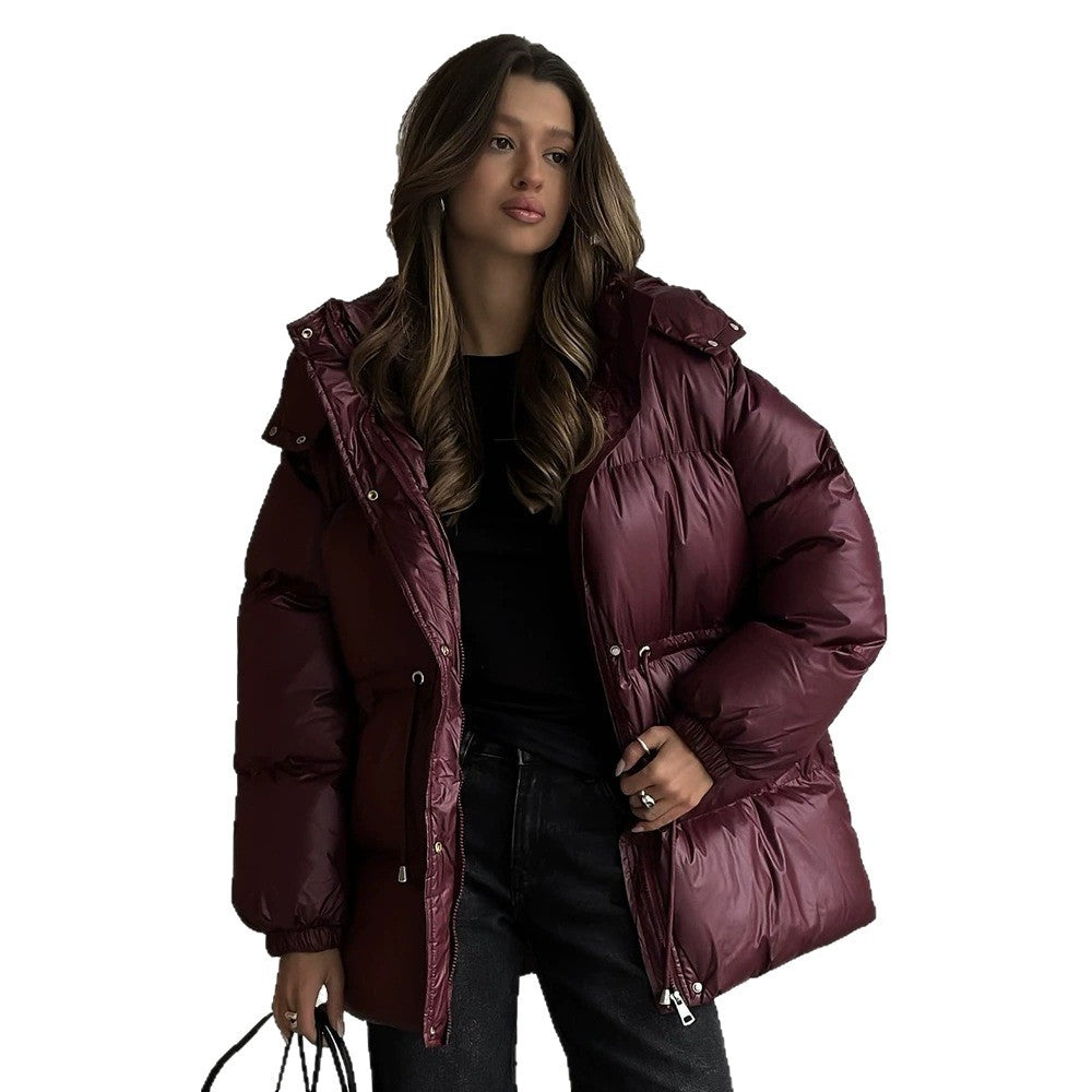 Damen gesteppte Steppjacke mit Taillenzug und Kapuze Echoarchiv