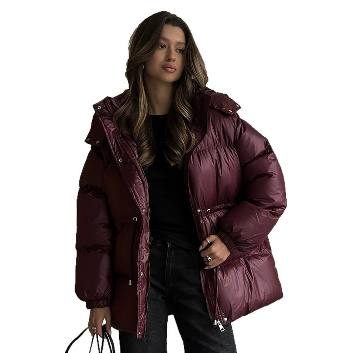 Damen gesteppte Steppjacke mit Taillenzug und Kapuze Echoarchiv