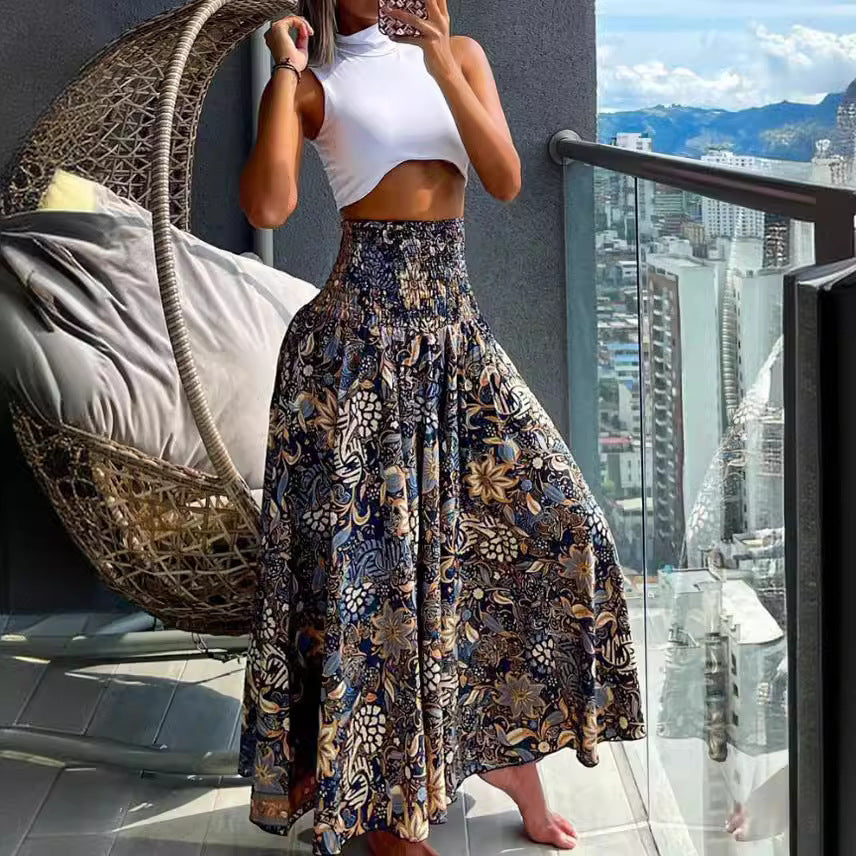 Damen nan Maxirock mit hoher Smok-Taillenpartie und fließender Boho-Faltenoptik Echo Archiv