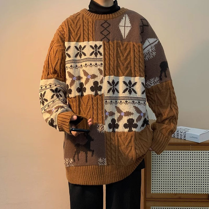Damen gemusterter Grobstrickpullover Echoarchiv