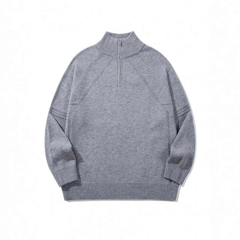 Unisex Strick-Halbzip-Pullover mit hohem Rippkragen und Raglanärmeln Echo Archiv