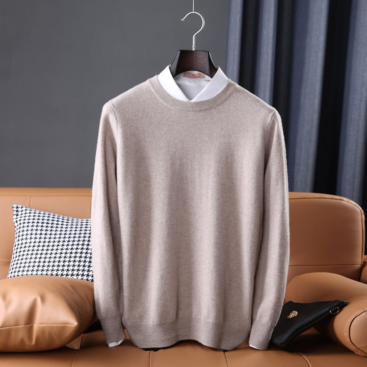 Herren Slim-Fit Rundhalspullover aus feinem Kaschmir-Mix mit dezenter Rippenkante Echoarchiv