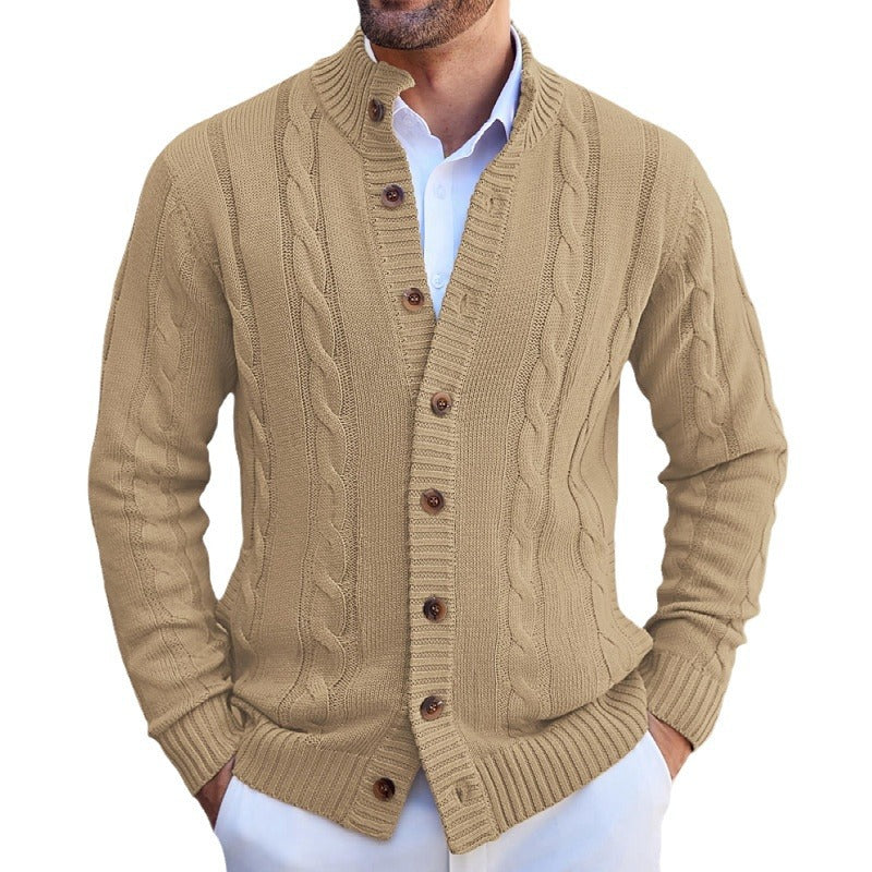 Herren Strickjacke mit Zopfmuster und umschlagbarem Kragen Echoarchiv