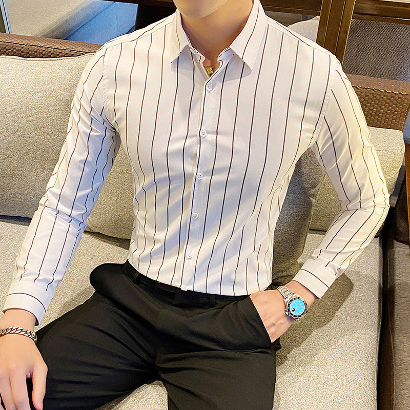 Herren elegant gestreiftes Langarmhemd Echoarchiv