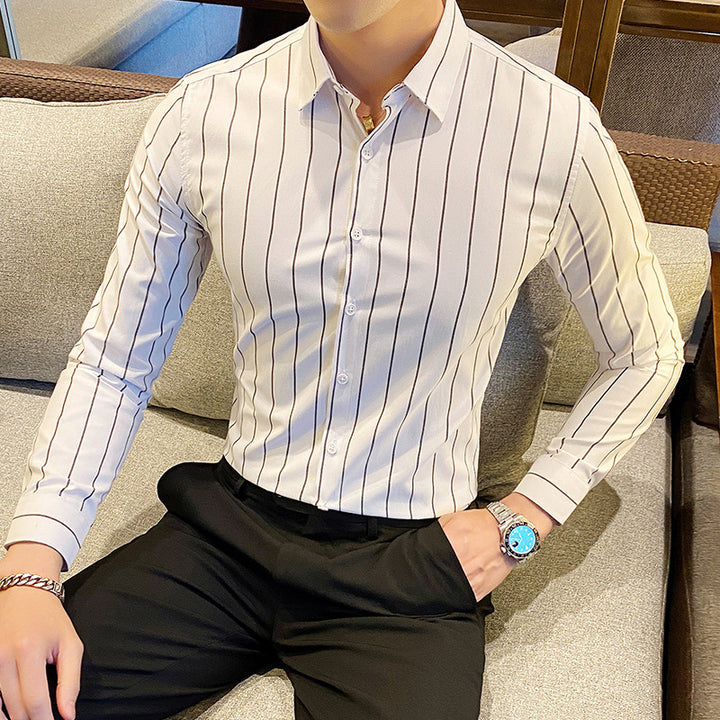 Herren elegant gestreiftes Langarmhemd Echoarchiv