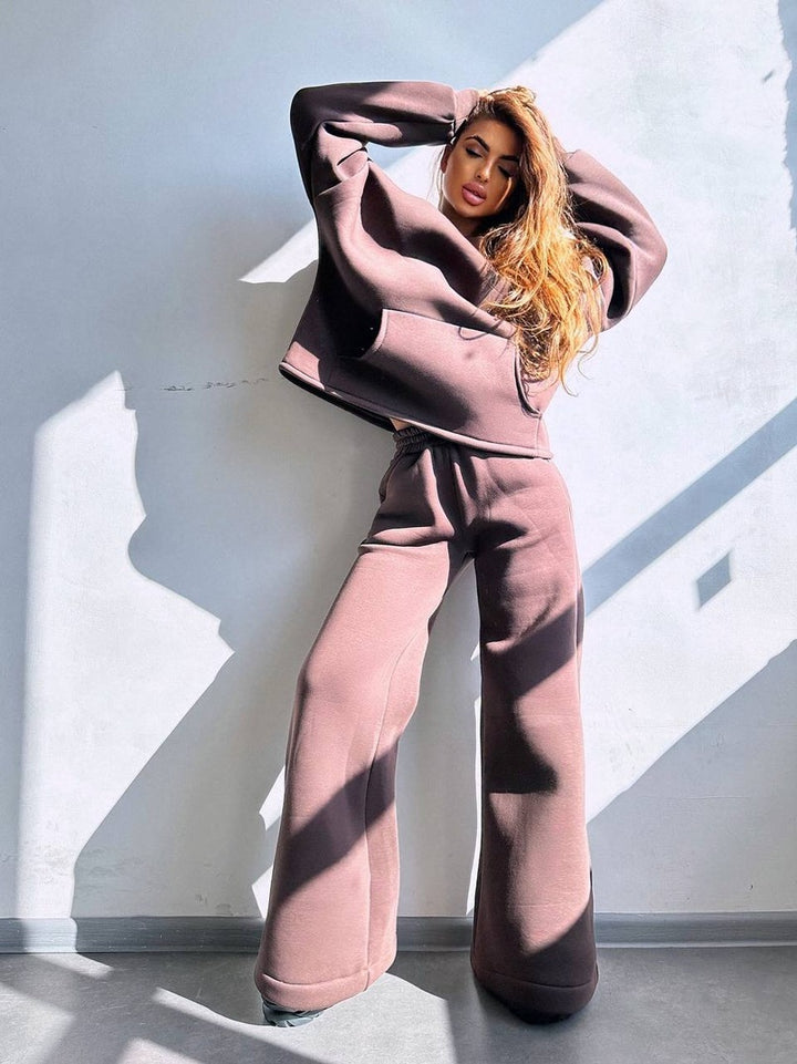 Damen Lässiges Hoodies und Schlaghosen Set Echo Archiv
