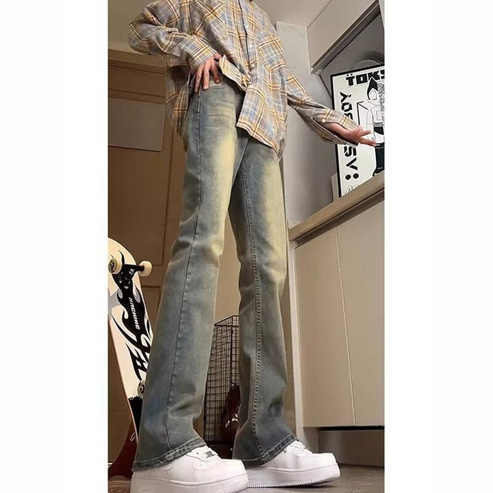 Herren lässige Bootcut-Jeans mit ausgefranstem Saum und bequemem Schnitt Echoarchiv