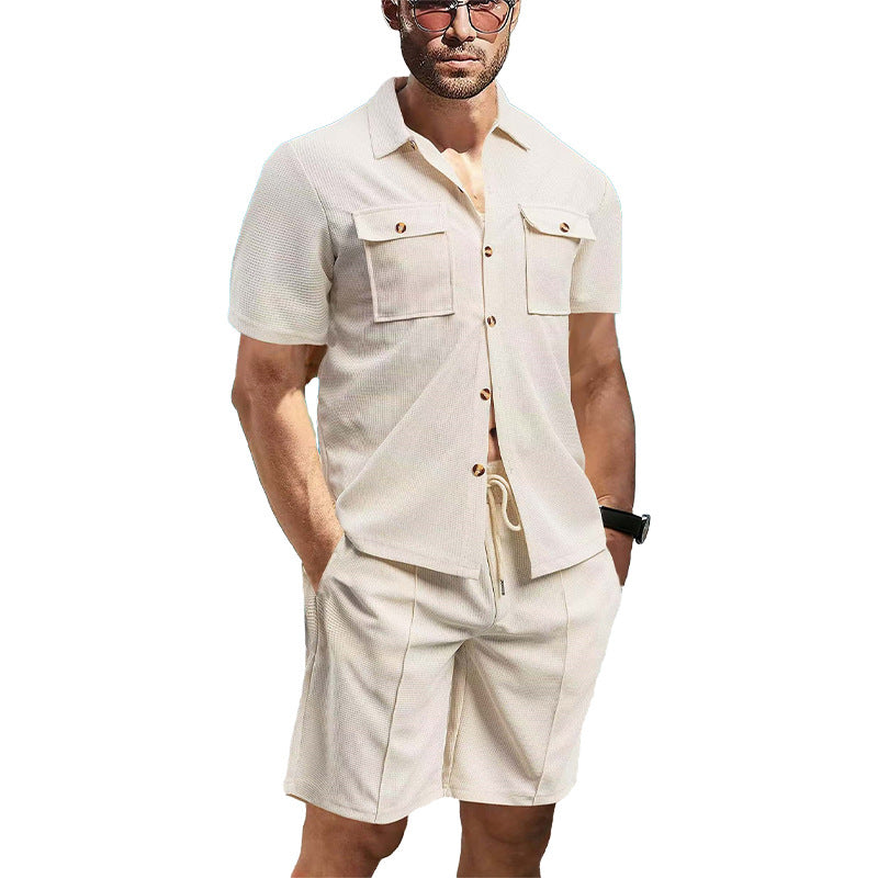 Herren lässiges Kurzarmhemd und elastische Shorts-Set Echoarchiv