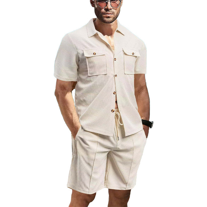 Herren lässiges Kurzarmhemd und elastische Shorts-Set Echoarchiv