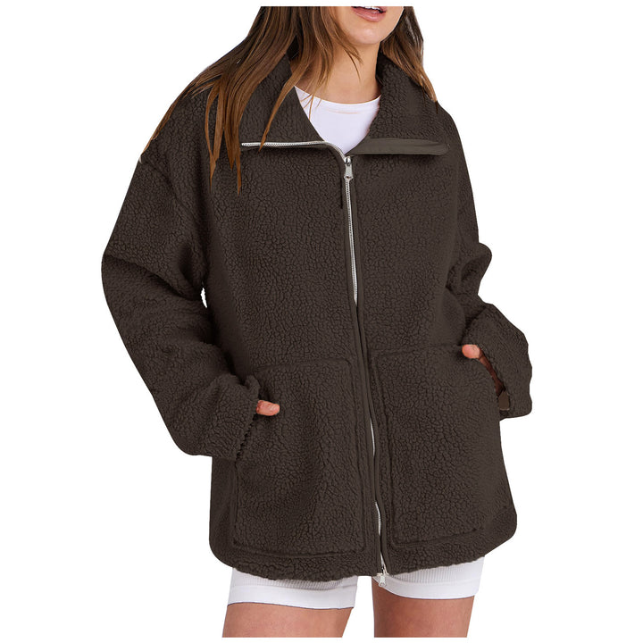 Damen nan oversized Teddyfelljacke mit Stehkragen Reißverschluss und aufgesetzten Taschen Echo Archiv