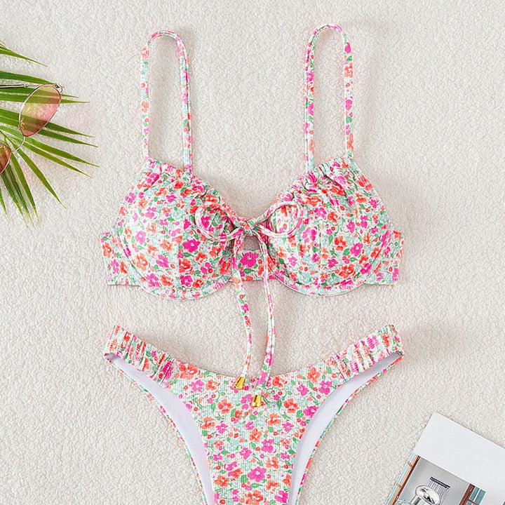 Damen Bikiniset mit modernem Blumenmuster und verstellbaren Trägern Echo Archiv