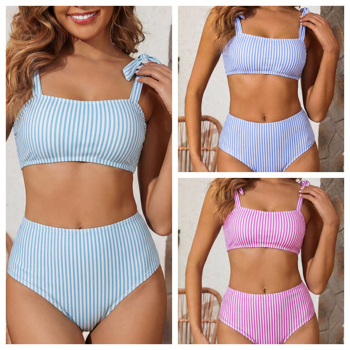 Damen Hochtailliertes Bikini-Set mit verspieltem Streifenmuster Echo Archiv