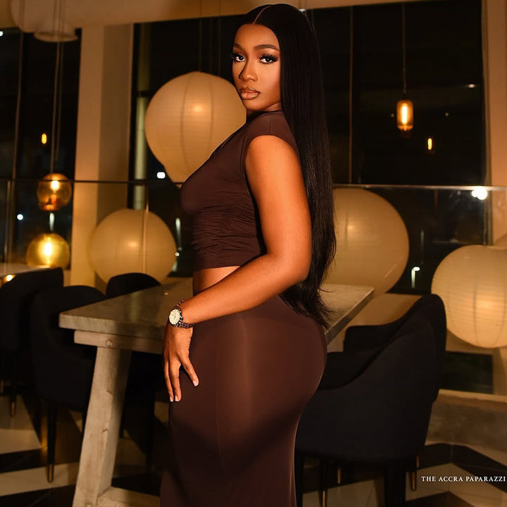 Damen Elegantes Wickeloberteil und figurbetonte Maxirock Kombination Echo Archiv