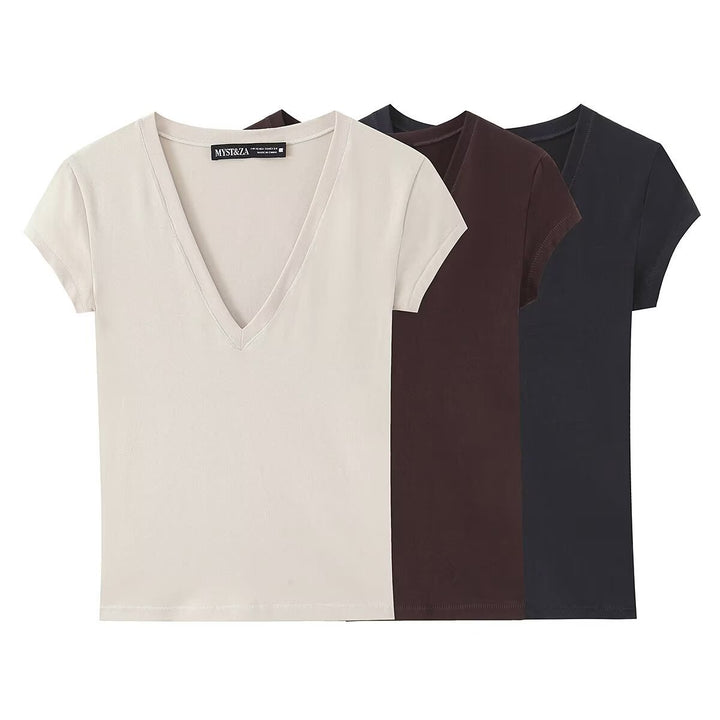 Damen T-Shirt mit modernem V-Ausschnitt und angenehmem Baumwollmix Echo Archiv