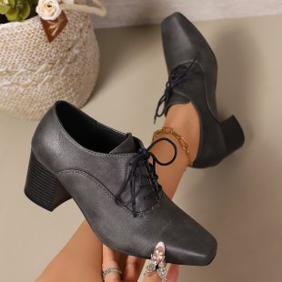 Damen Elegante Schnürpumps mit quadratischer Spitze und mittelhohem Blockabsatz Echoarchiv