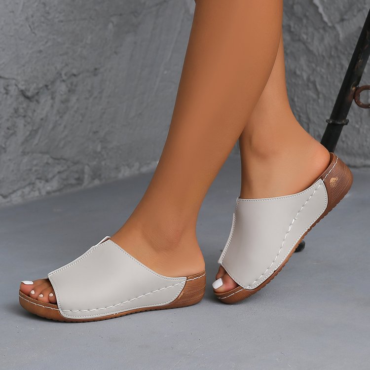 Damen Offene Komfort‑Mules mit gepolstertem Fußbett und Korkoptik‑Plateau – Lioré