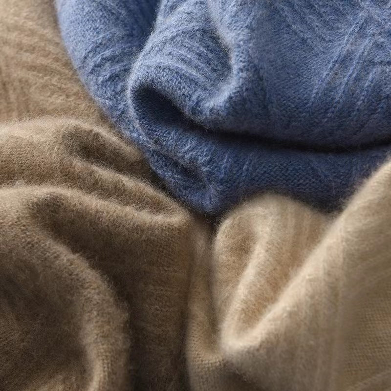 Herren Feiner Strukturstrickpullover mit kurzem Stehkragen und Diamant‑Relief Echoarchiv