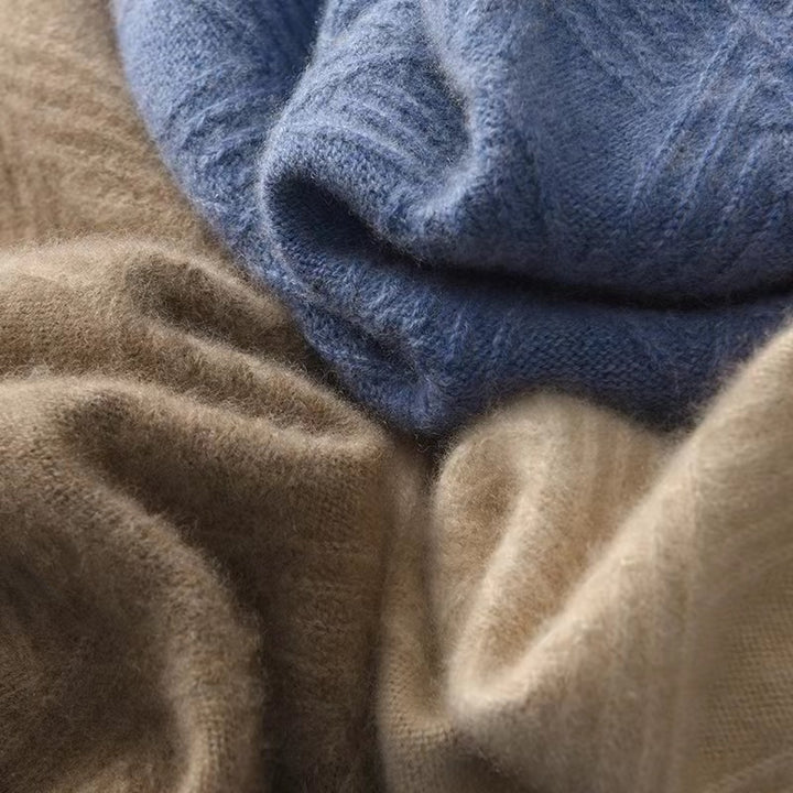 Herren Feiner Strukturstrickpullover mit kurzem Stehkragen und Diamant‑Relief Echoarchiv
