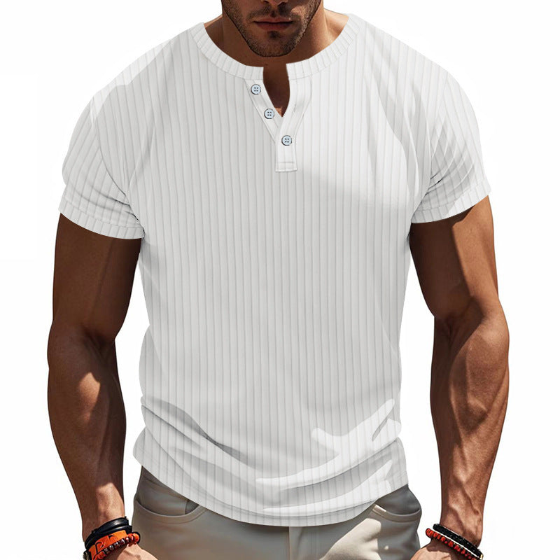 Herren Kurzarm Henley-Shirt mit Streifenmuster und praktischen Knöpfen Echoarchiv