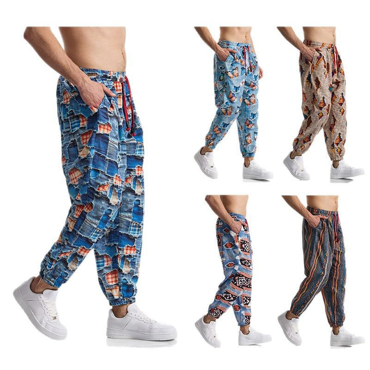 Herren lässige Harem-Hose mit buntem Muster und elastischem Bund Echoarchiv