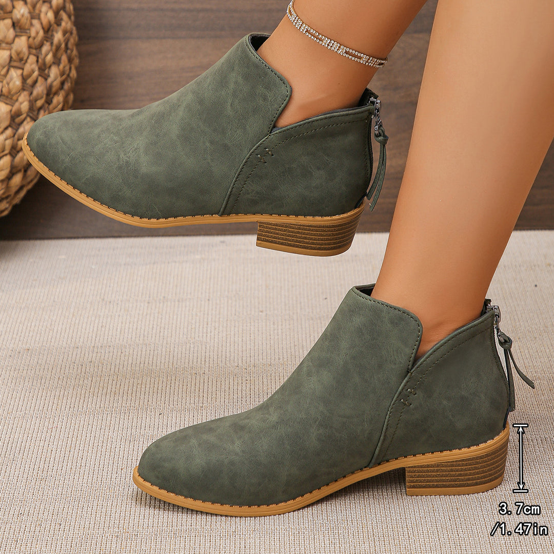 Damen Ankle-Boots mit hinterem Reißverschluss, schlanker Spitze und niedrigem Blockabsatz Echo Archiv