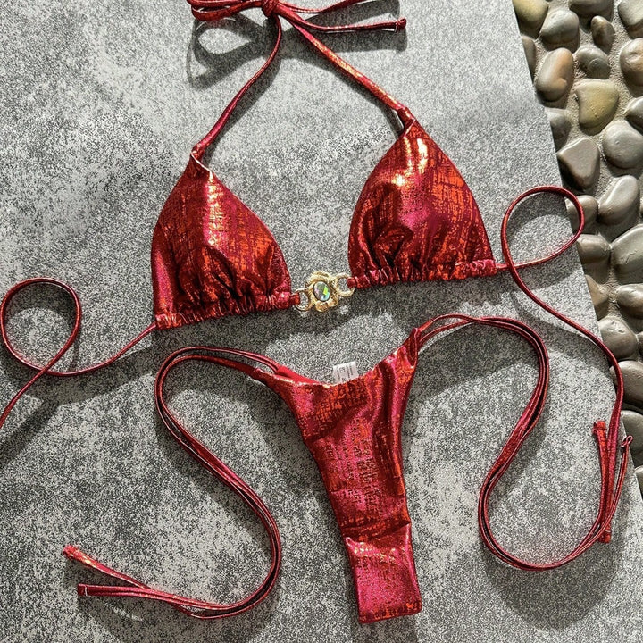 Damen Glänzender Triangel-Bikini mit Schmuckdetail Echo Archiv