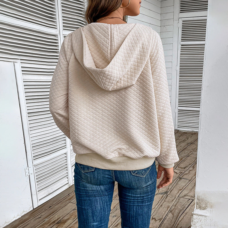 Damen Stepp-Hoodie mit halbem Reißverschluss, Kängurutasche und gesteppter Struktur Echoarchiv