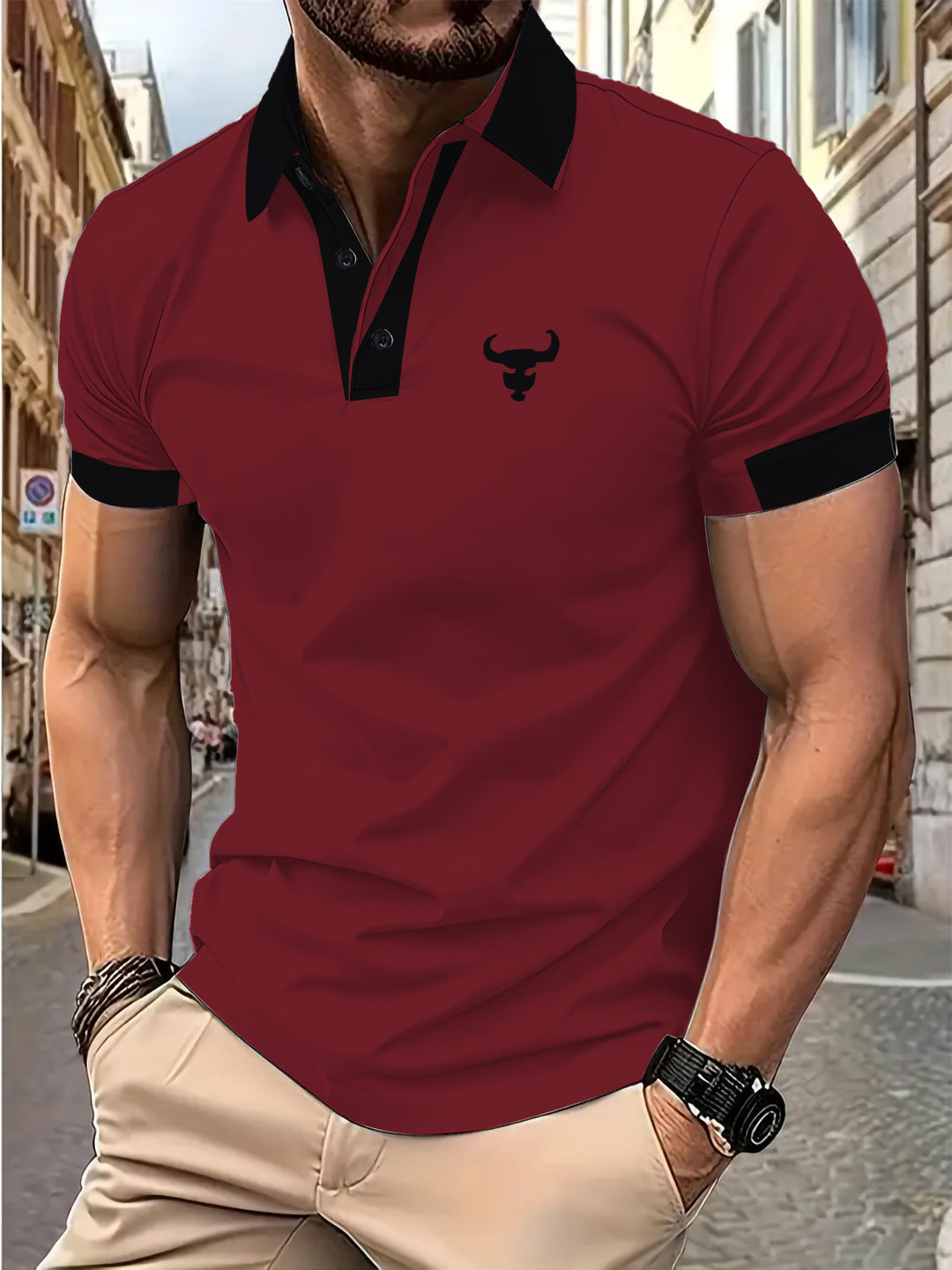 Herren Poloshirt mit kontrastierendem Kragen und gesticktem Motiv Echoarchiv