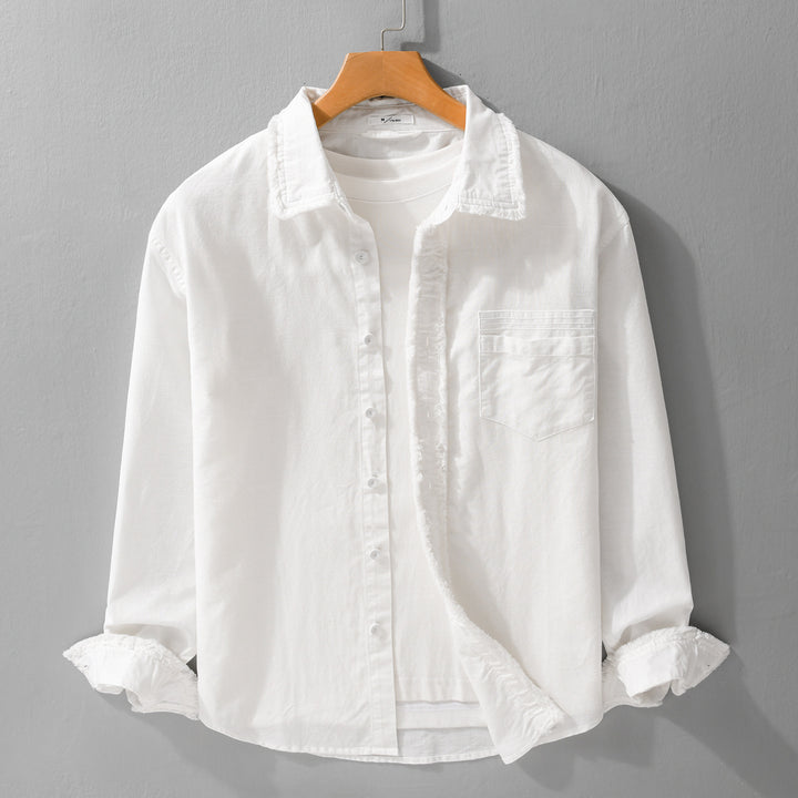 Herren Fransen-Overshirt aus Baumwollmix mit Brusttasche und Knopfleiste Echoarchiv