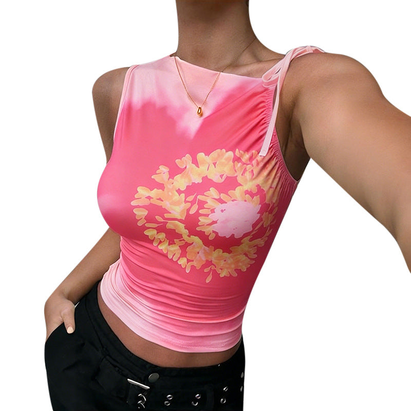 Damen Trägertop mit floralem Design und elastischen Rüschen Echo Archiv