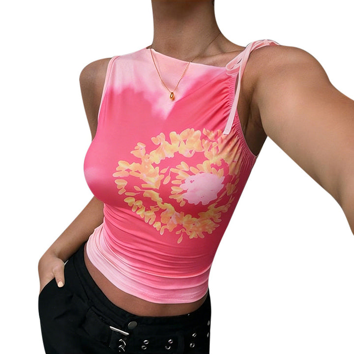 Damen Trägertop mit floralem Design und elastischen Rüschen Echo Archiv