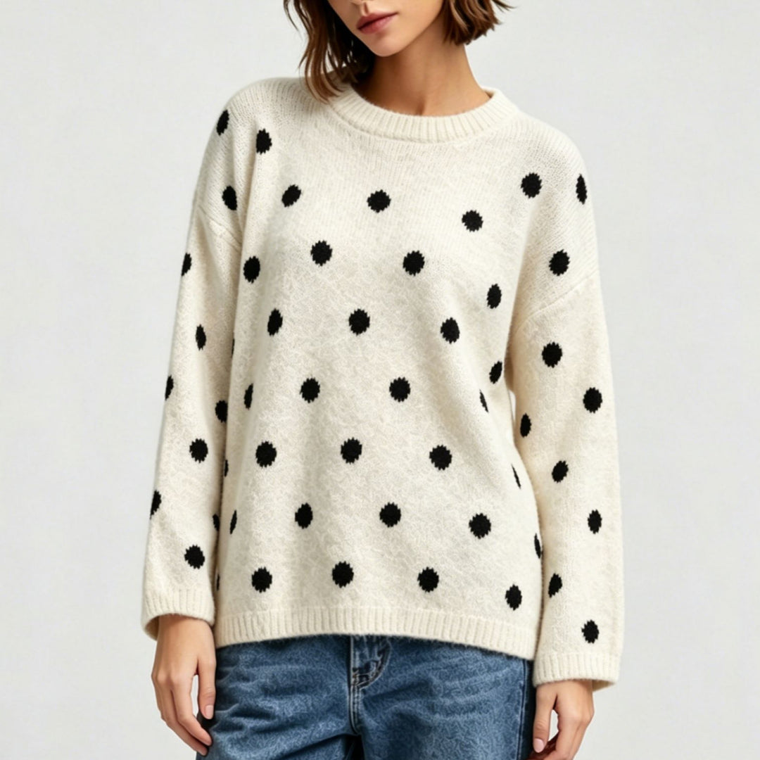 Damen Oversize Strickpullover mit dezentem Punktemuster und Rundhalsausschnitt – Mavelle