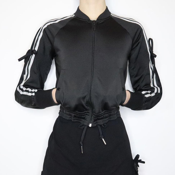 Damen nan sportive Zip-Jacke im Bomberstil mit seitlichen Streifen, Ärmel-Bindebändern und Kordelbund Echo Archiv