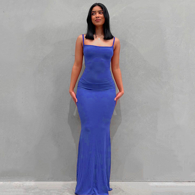 Damen Körperbetontes Maxi‑Jerseykleid mit taillierter Drapierung, langen Ärmeln und ausgestelltem Saum – Valéora
