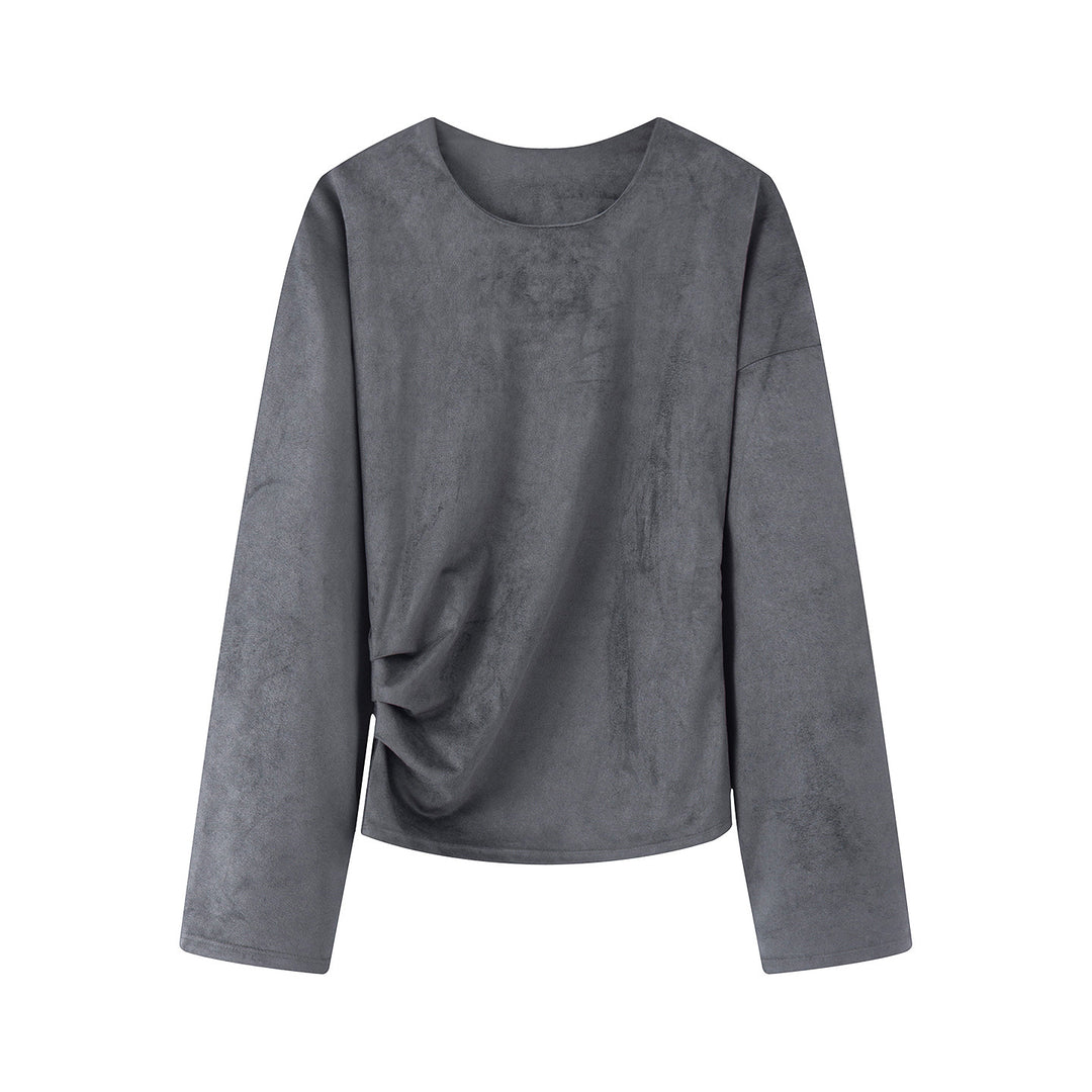 Damen nan Oversize-Langarmshirt mit seitlicher Drapierung und samtiger Wildlederoptik Echo Archiv