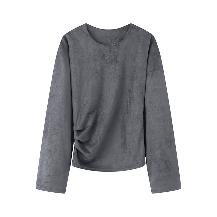Damen nan Oversize-Langarmshirt mit seitlicher Drapierung und samtiger Wildlederoptik Echo Archiv