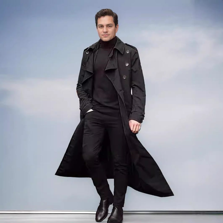 Herren eleganter Trenchcoat mit doppelter Knopfleiste und modernem Schnitt Echoarchiv