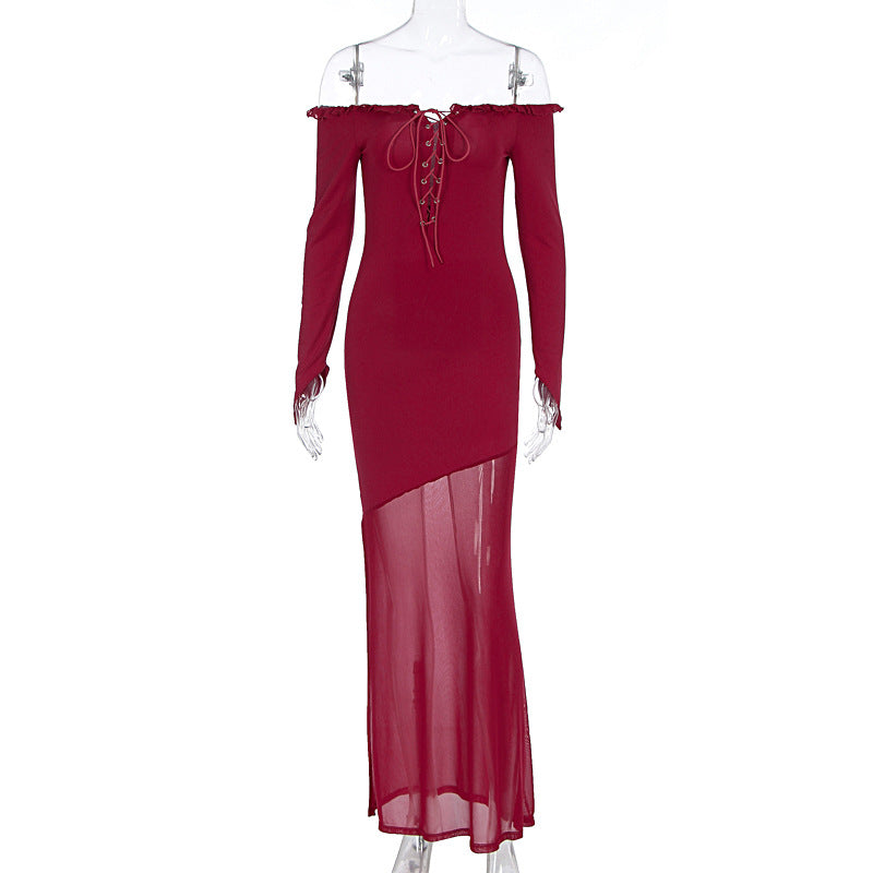 Damen figurbetontes Maxikleid mit Off-Shoulder Design und transparentem Rock Echo Archiv