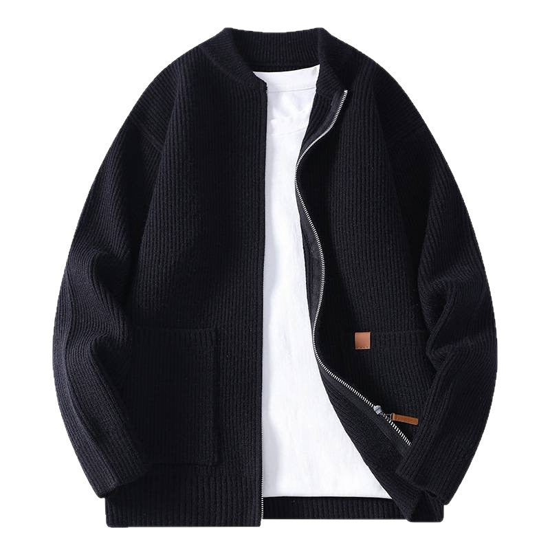 Herren nan gerippte Strickjacke mit durchgehendem Reißverschluss und aufgesetzten Taschen Echo Archiv