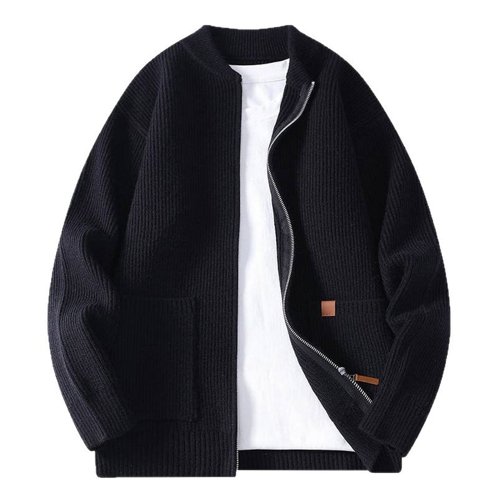 Herren nan gerippte Strickjacke mit durchgehendem Reißverschluss und aufgesetzten Taschen Echo Archiv