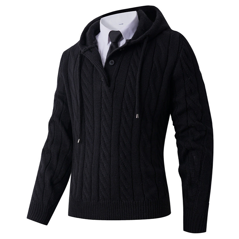 Herren Strickjacke mit Kapuze und modernem Zopfmuster Echoarchiv