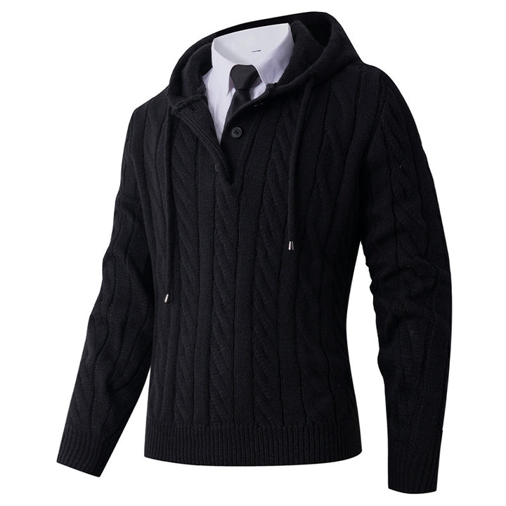 Herren Strickjacke mit Kapuze und modernem Zopfmuster Echoarchiv