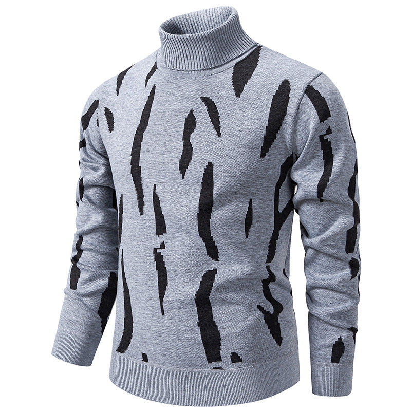 Herren Strukturierter Rollkragenpullover mit abstraktem Jacquardmuster und gerippten Abschlüssen Echo Archiv