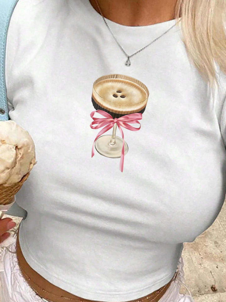 Damen Crop-T-Shirt mit künstlerischem Lippenmotiv und kreativem Druck Echo Archiv